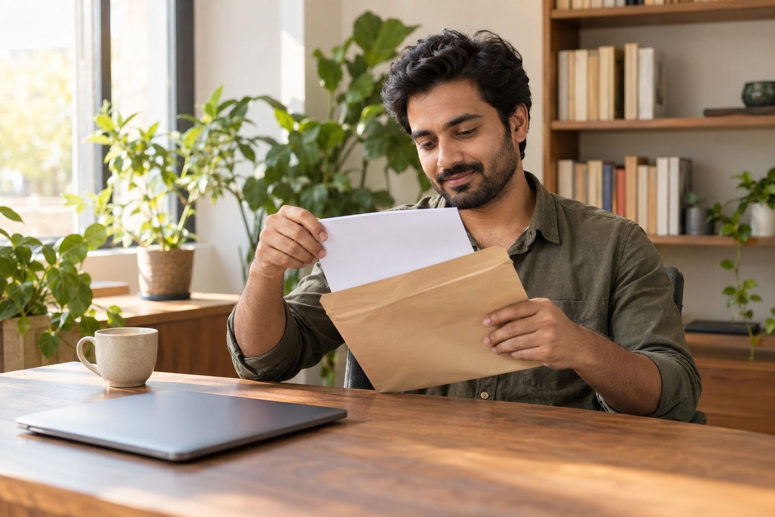 Founder at home opening legal papers forwarded by the company's new registered agent