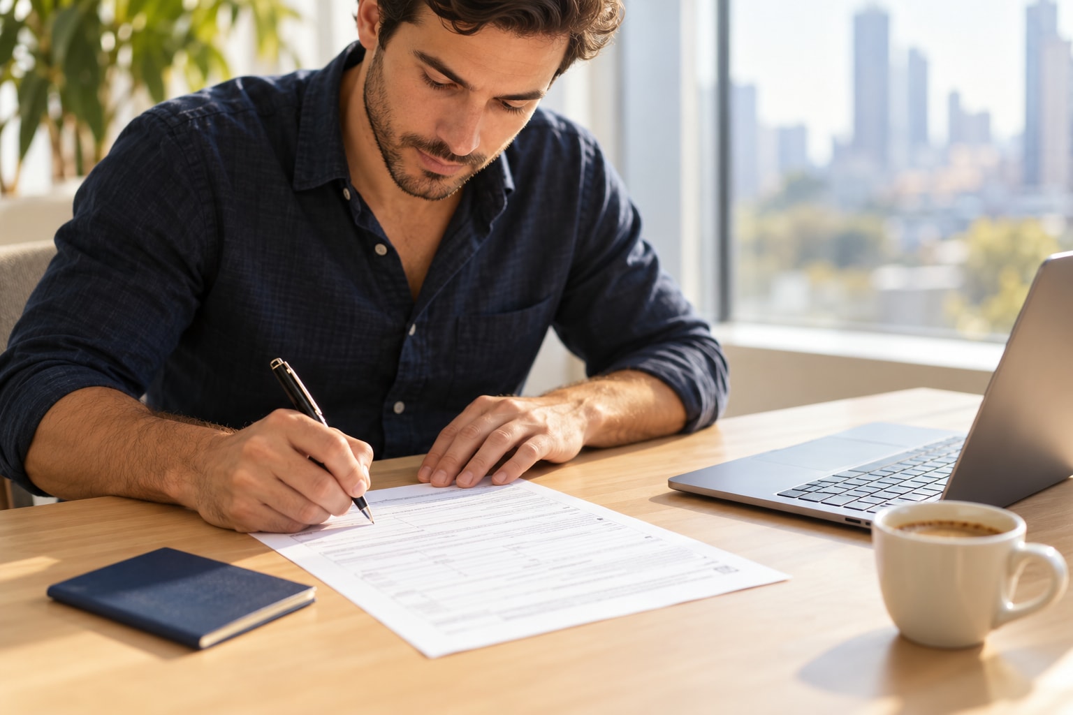 Founder signing the EIN application form at a desk