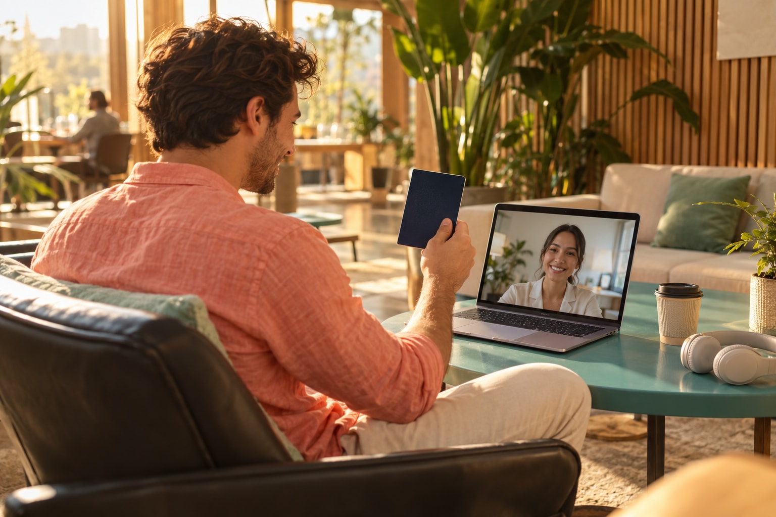 Founder holding up a passport on a video call to verify an ITIN application