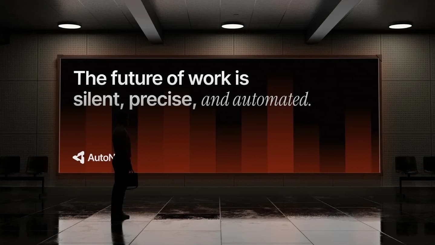 AutoNinja billboard reading The future of work is silent, precise, and automated