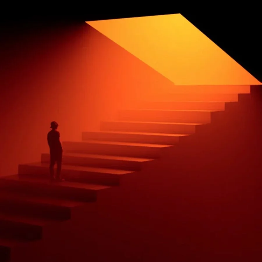 AutoNinja post visual of a figure on a glowing orange staircase